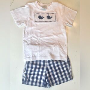 Smocked White Whale T-Shirt and Blue Checkered Shorts Set